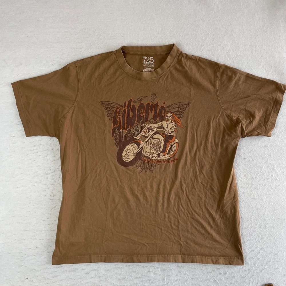 725 Originals T-Shirt Mens XL Brown Liberte‎ Motorcycle Biker Short Sleeve